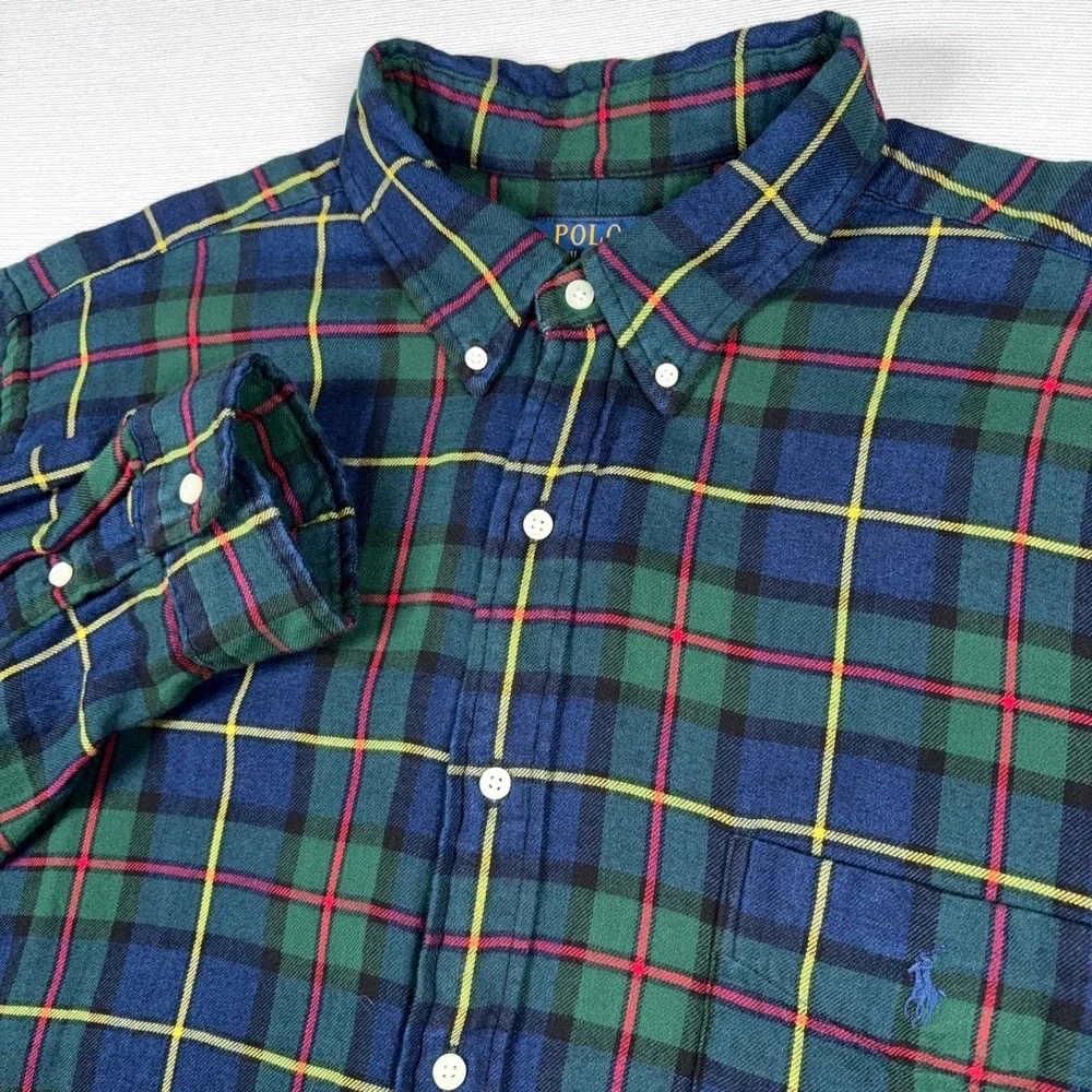 Polo Ralph Lauren Long Sleeve Sport Shirt Mens 2XLT Blue Plaid Cotton Button